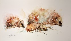 Out with Mother- Hedgehog Family by Amanda Gordon - Original on Paper sized 19x10 inches. Available from Whitewall Galleries